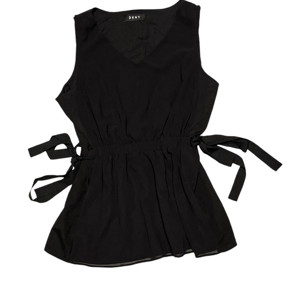 DKNY DRESSY V-NECK TANK TOP SIDES TIES ELASTIC WAIST SLEEVELESS BLACK SIZE S - Picture 9 of 10